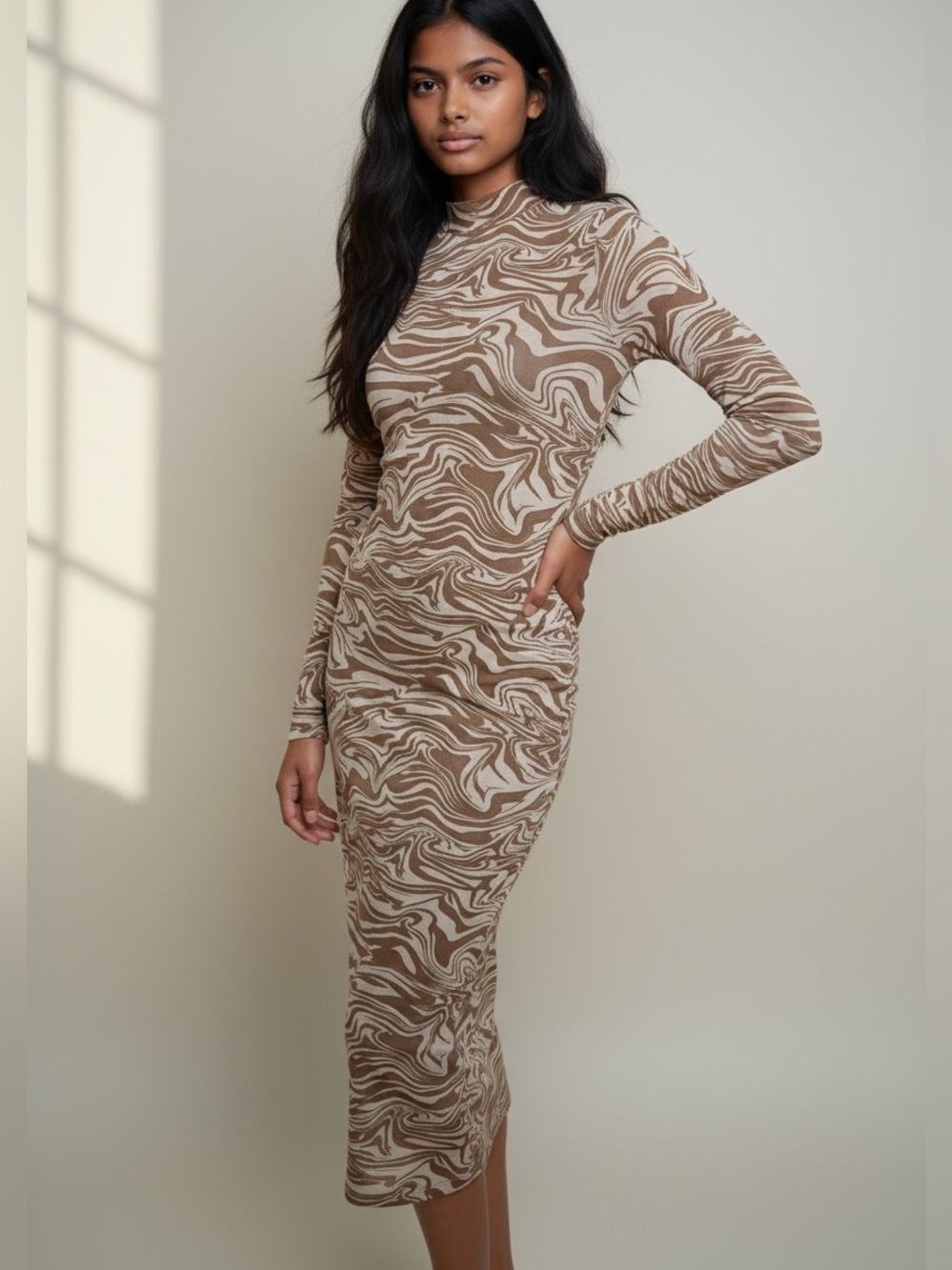 MESHKI Mesh Midi Dress Multi Fluid Reverie Swirl Print
